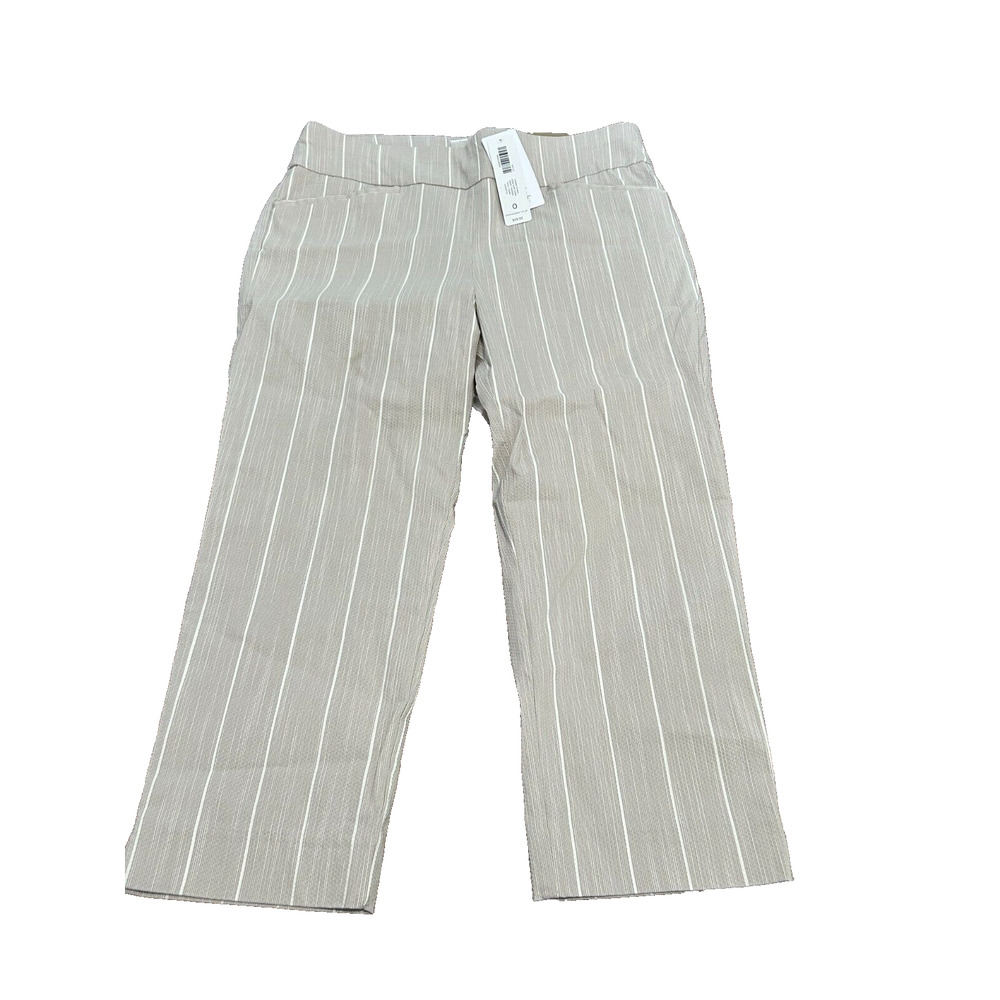 NWT Perfect Stretch By Chico's Spring Stripe Taupe Josie Slim Capri Pants Size 0